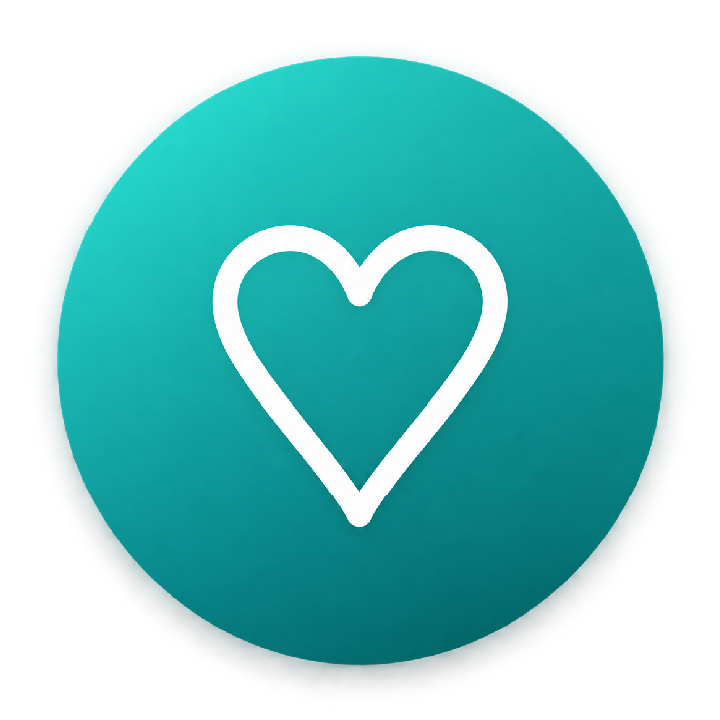 Teal circular icon with a centered white outline heart and a subtle drop shadow.